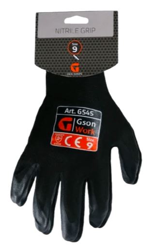 Nitrile Grip Työkäsine, Nylon/akryyli, Musta